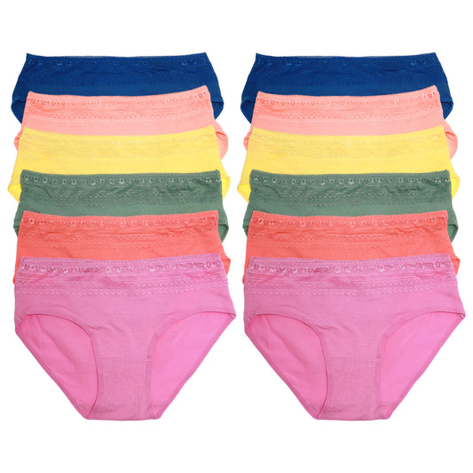 Cotton Hiphugger Panties with Lace Accent Detail (6-Pack)