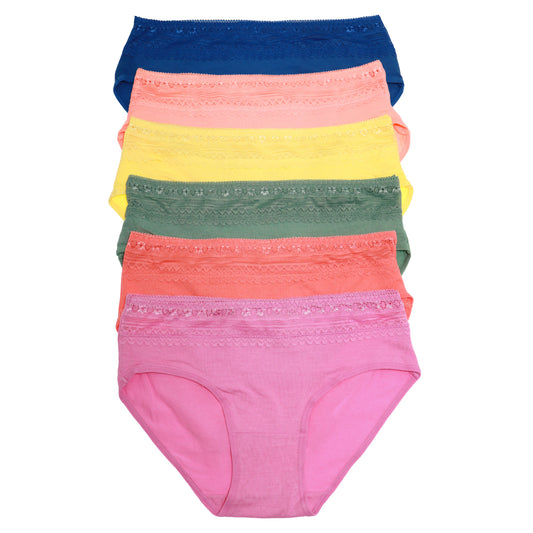 Cotton Hiphugger Panties with Lace Accent Detail (6-Pack)