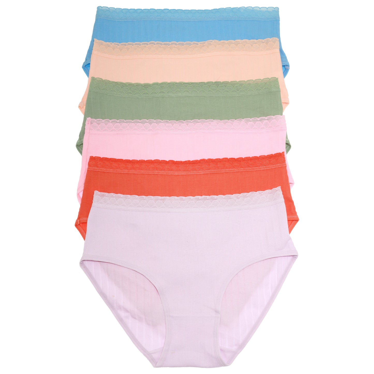 Mid-Rise Cotton Panties with Scalloped Waistband (6-Pack)