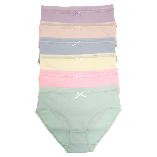 Cotton Ribbed Knit Hiphugger Panties (6-Pack)