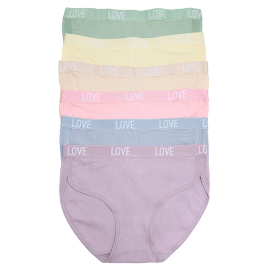 High-Cut Hiphugger Panties with Love Elastic Waitband (6-Pack)