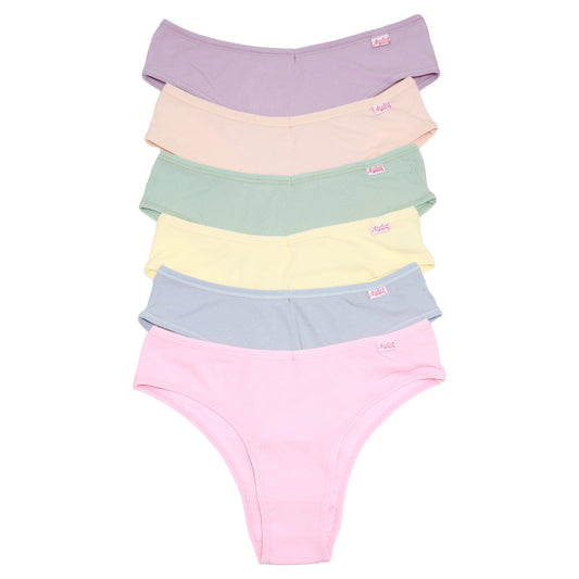 Ribbed Knit High-Cut Cheeky Bikini Panties (6-Pack)