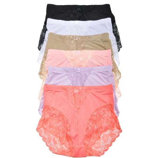 High Waist Light Control Briefs with Lace Accent Detail (6-Pack)