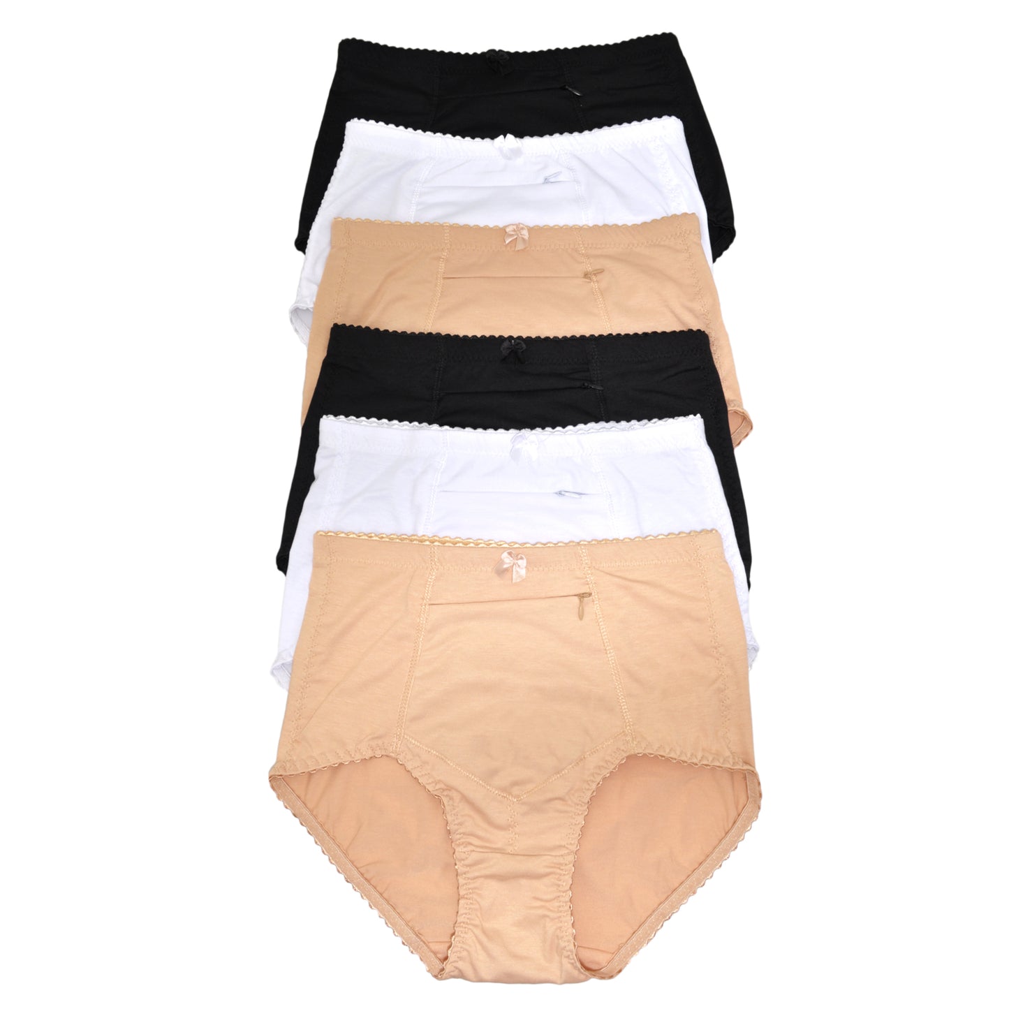 Cotton High Waist Briefs with Zippered Pocket (6-Pack)