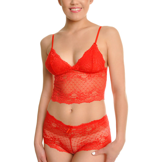 Lace Cami Top and Boxer Shorts Lingerie Set (2-Set)