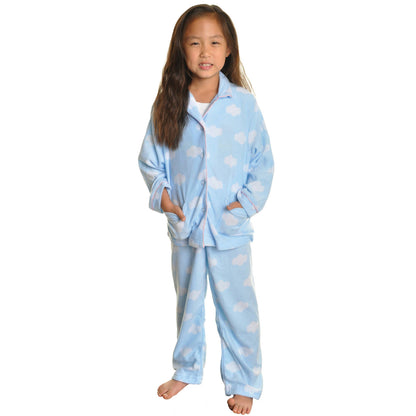 Girl's Cozy Fleece Notch Collar Pajama Set with Pockets (1-Pack)