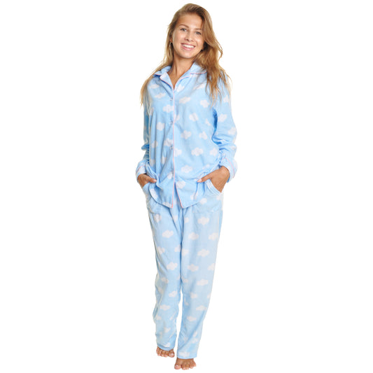 Women's Cozy Fleece Notch Collar Pajama Set with Pockets (1-Pack)