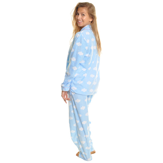 Women's Cozy Fleece Notch Collar Pajama Set with Pockets (1-Pack)