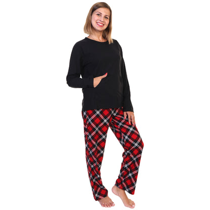 Kangaroo Pocket Shirt Top with Flannel Pants Pajama Set (1-Pack)