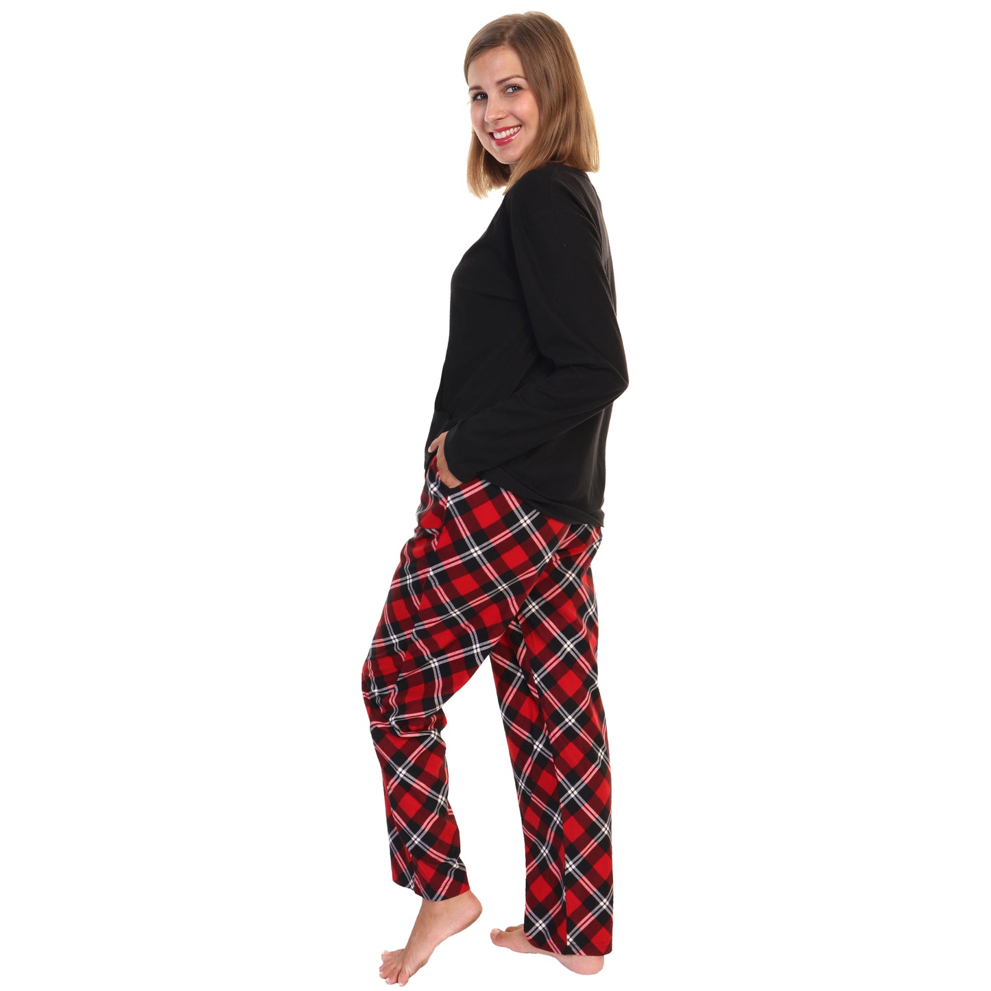 Kangaroo Pocket Shirt Top with Flannel Pants Pajama Set (1-Pack)