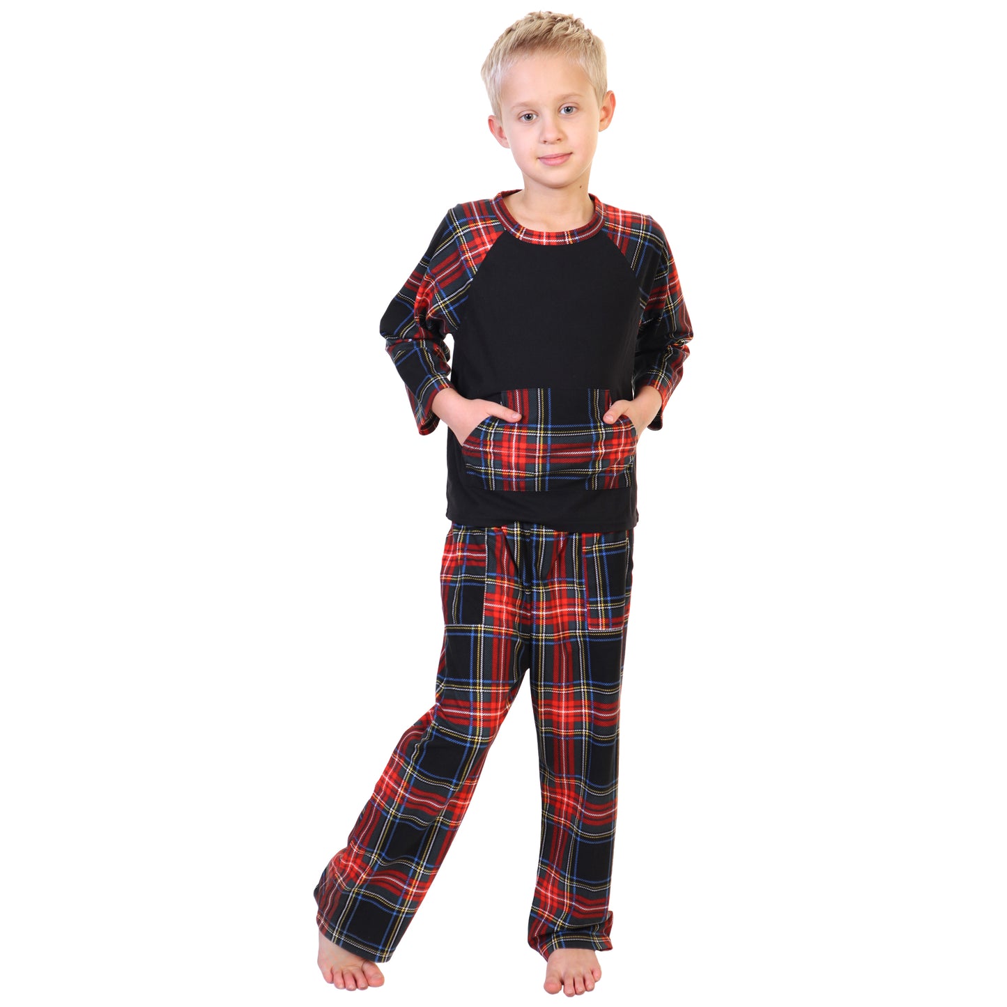 Flannel Kangaroo Pocket Raglan Shirt with Pajama Pants Set (1-Pack)