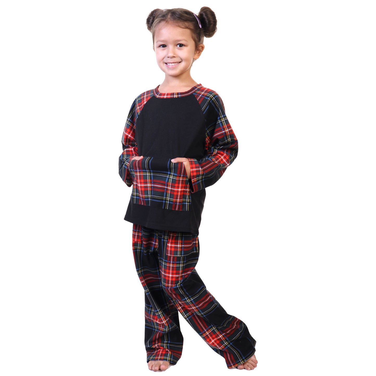 Flannel Kangaroo Pocket Raglan Shirt with Pajama Pants Set (1-Pack)