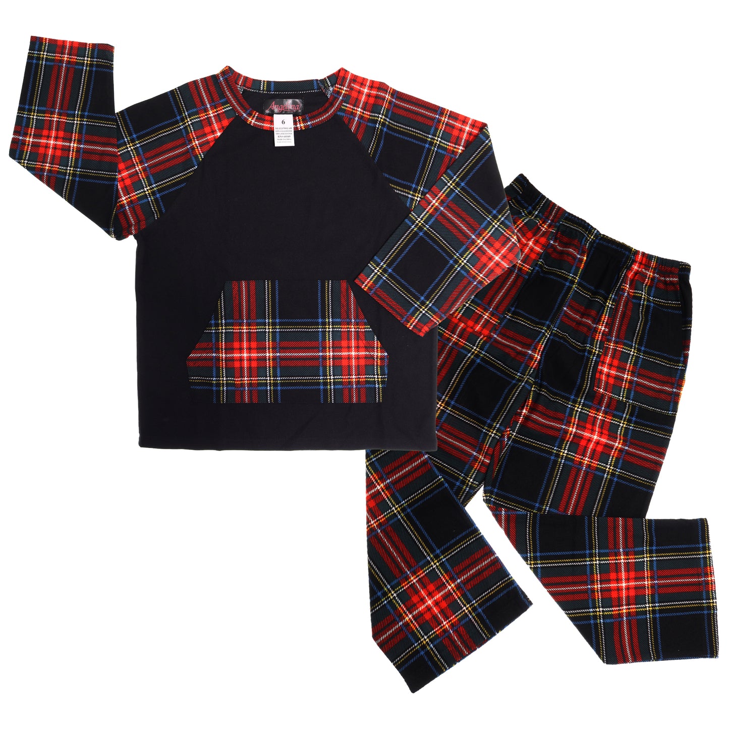 Flannel Kangaroo Pocket Raglan Shirt with Pajama Pants Set (1-Pack)