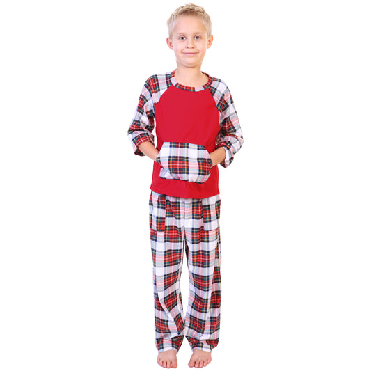 Kid's Flannel Kangaroo Pocket Raglan Shirt with Pajama Pants Set (1-Pack)
