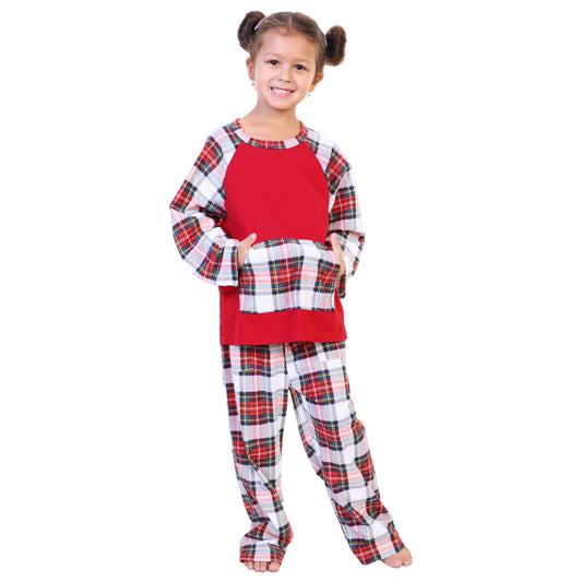 Kid's Flannel Kangaroo Pocket Raglan Shirt with Pajama Pants Set (1-Pack)
