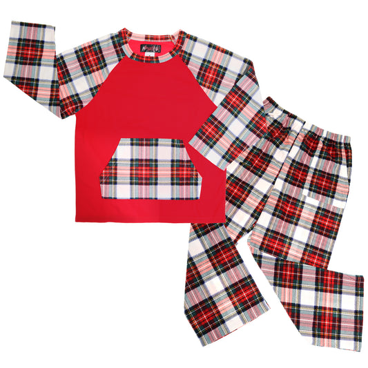 Flannel Kangaroo Pocket Raglan Shirt with Pajama Pants Set (1-Pack)