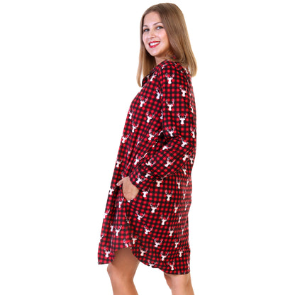 Women's Flannel Button Down Sleep Shirt Dress Pajama (1-Pack)