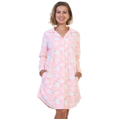 Women's Flannel Button Down Sleep Shirt Dress Pajama (1-Pack)