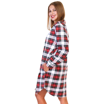 Women's Flannel Button Down Sleep Shirt Dress Pajama (1-Pack)