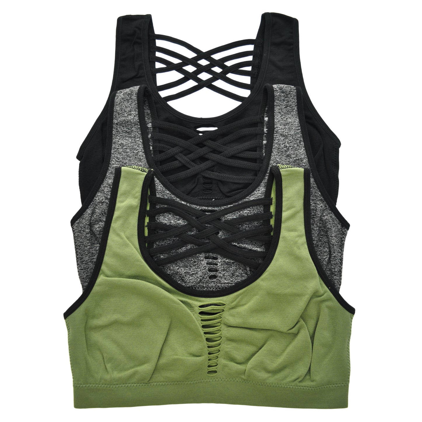Seamless Wire-free Sports Bra with Strappy Back (3-Pack)