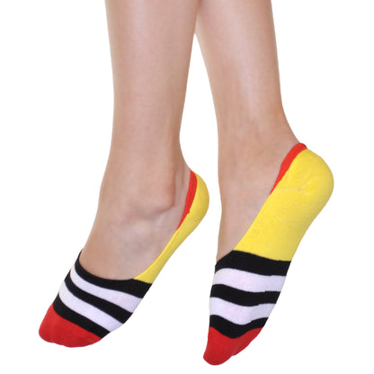 Unisex Cotton Liner Socks with Colorful Stripe Design (12-Pairs)