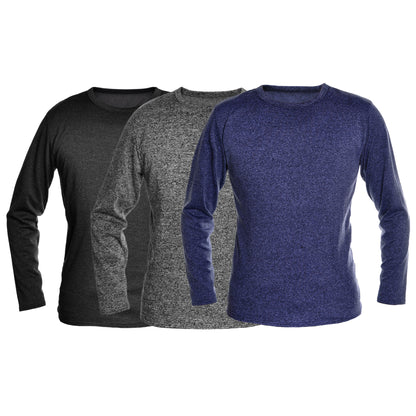 Men's Brushed Fleece Long-Sleeve Crewneck Thermal Tops (3-Pack)