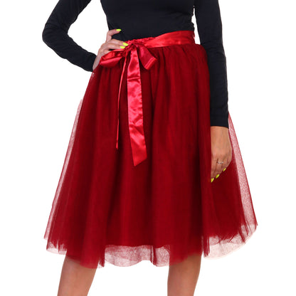 Mesh Tutu Midi Skirt with Detachable Satin Ribbon (1-Pack)