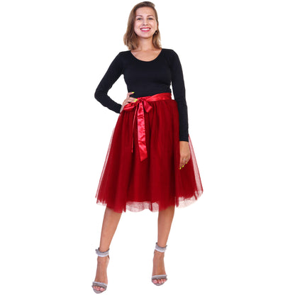 Mesh Tutu Midi Skirt with Detachable Satin Ribbon (1-Pack)