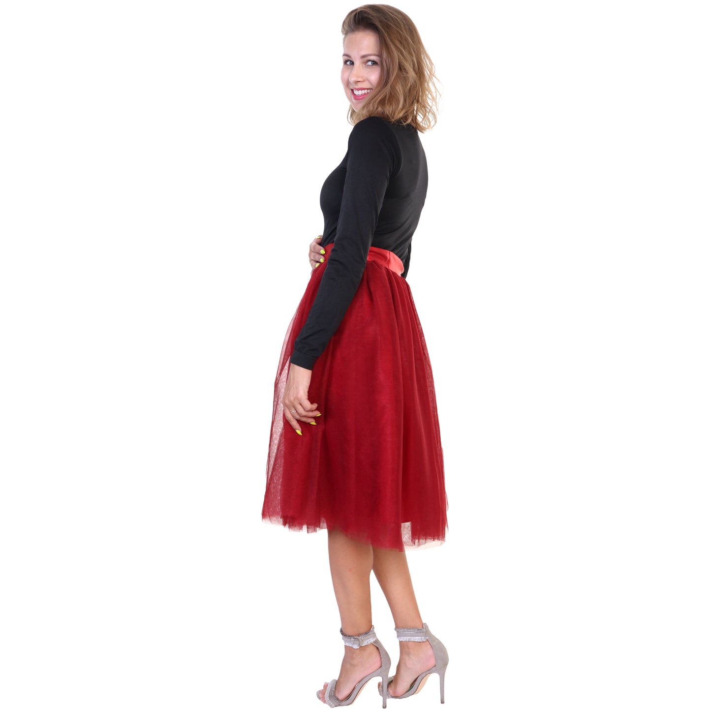 Mesh Tutu Midi Skirt with Detachable Satin Ribbon (1-Pack)