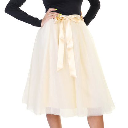 Mesh Tutu Midi Skirt with Detachable Satin Ribbon (1-Pack)