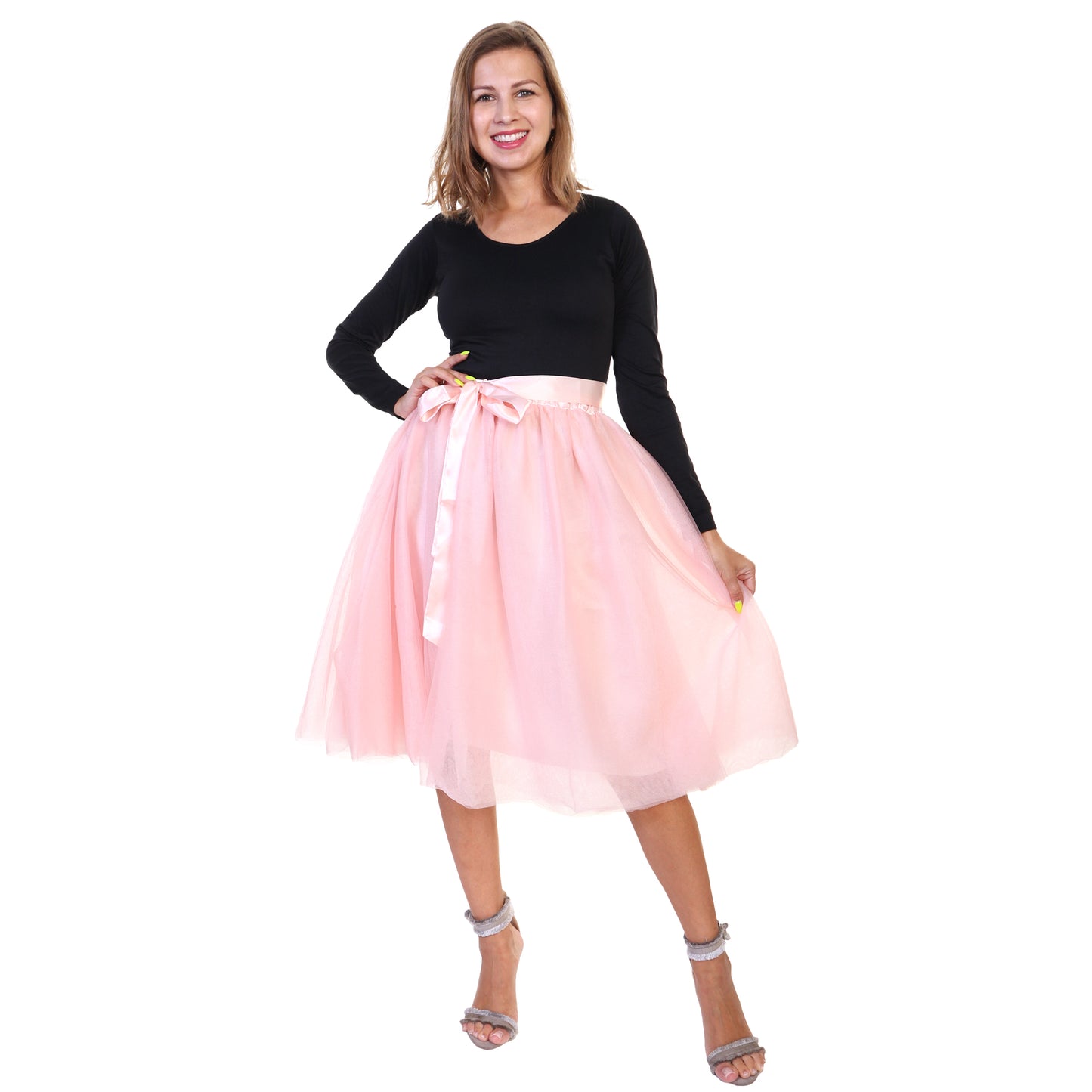 Mesh Tutu Midi Skirt with Detachable Satin Ribbon (1-Pack)