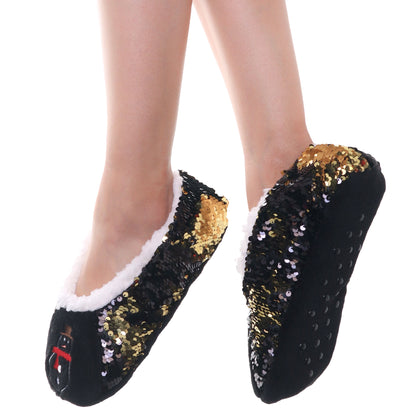 Winter-Weight Sherpa-Lined Reversible Sequin Slipper Socks (3-Pairs)