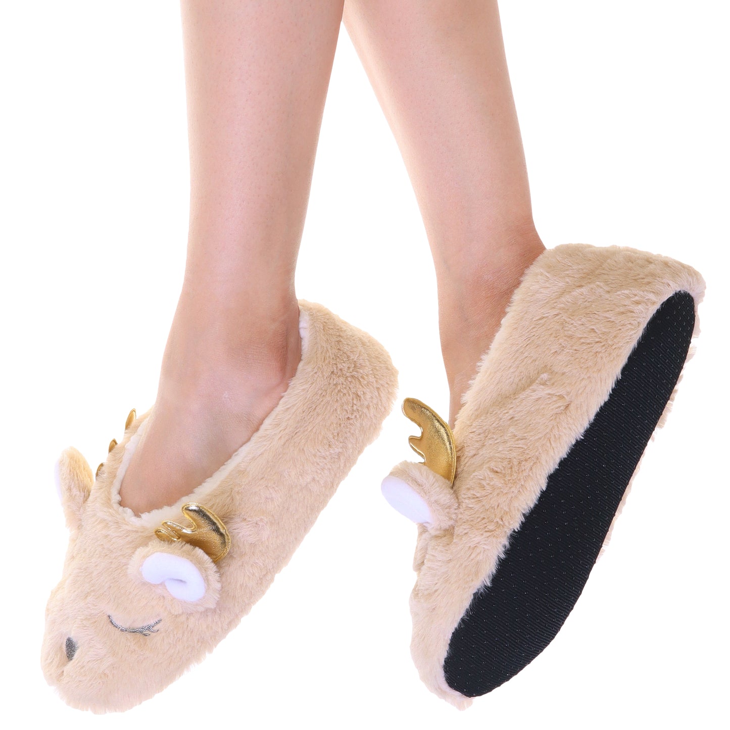 Winter-Weight Indoor Slipper Socks with Deer Design (3-Pairs)