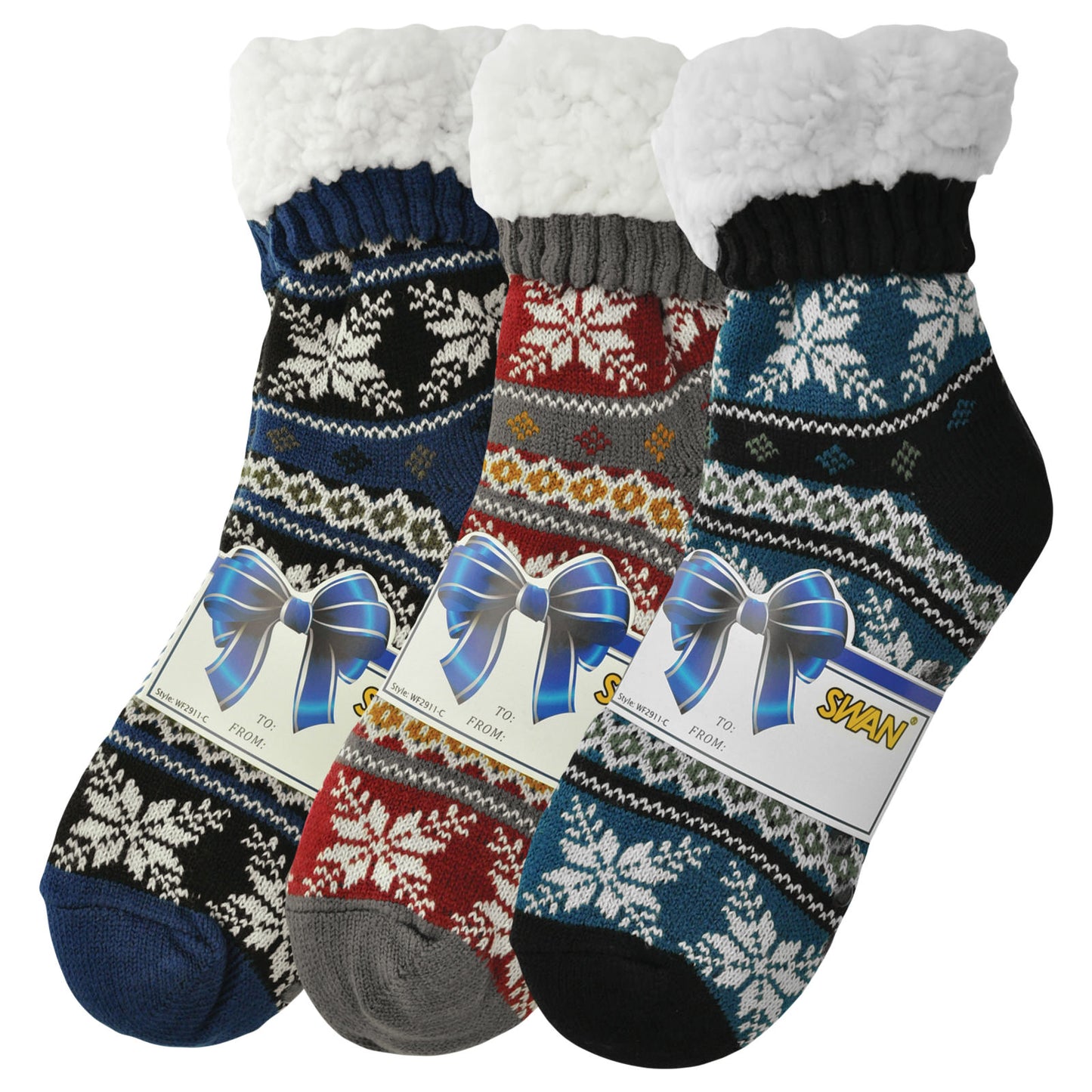 Mens Winter-Weight Sherpa-Lined Knitted Thermal Crew Socks (3-Pairs)