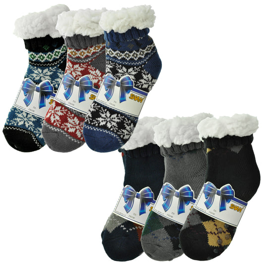 Kids Winter-Weight Sherpa-Lined Knitted Thermal Crew Socks (3-Pairs)