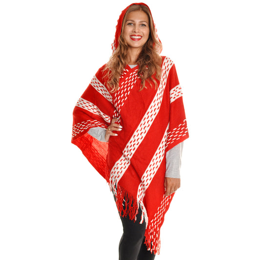 Hooded Striped Knit Poncho (1-Pack)