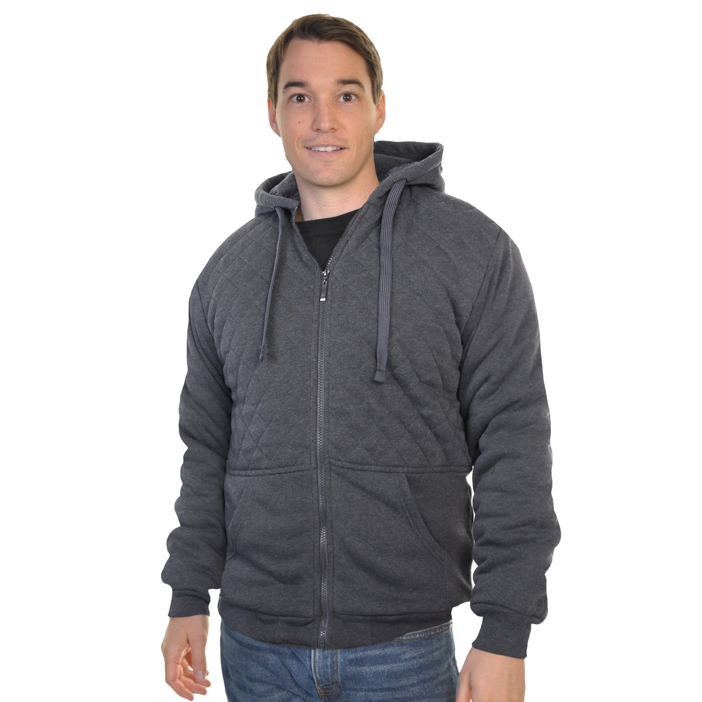 Men's Full-Zip Quilted Plush Sherpa-Lined Hoodie Jacket (1-Pack)